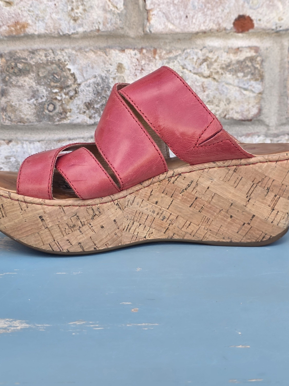 Born Pink Leather Cork Wedge Comfort Slide Sandals Size 7 - Picture 4 of 12